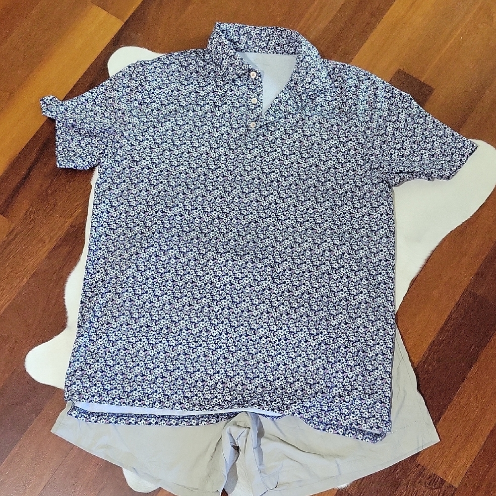 Men's Blue Floral Active Polo XL